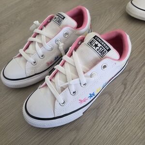 Converse White and Pink Sneakers with Embroidered Details
